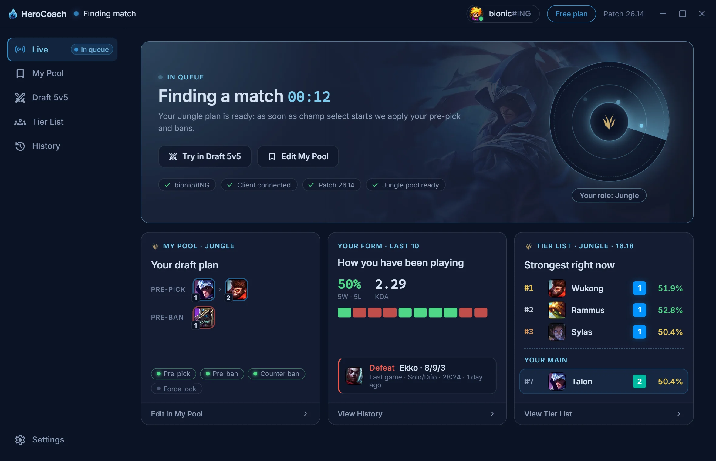 HeroCoach in queue: pre-pick, pre-ban and strong champions of the patch