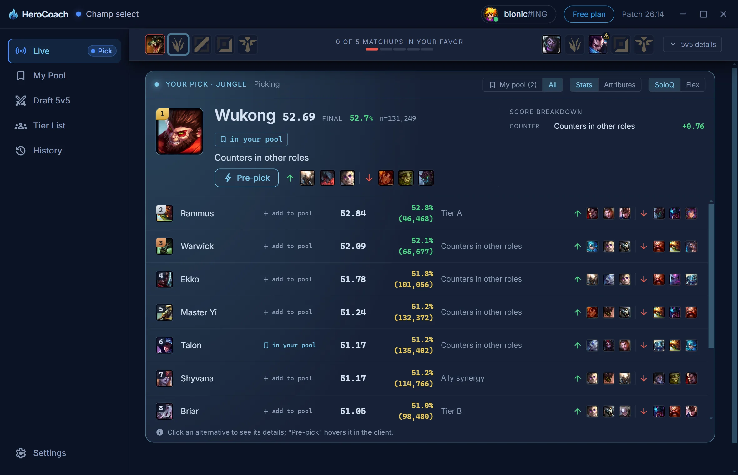 HeroCoach in champion select: draft-aware pick suggestions